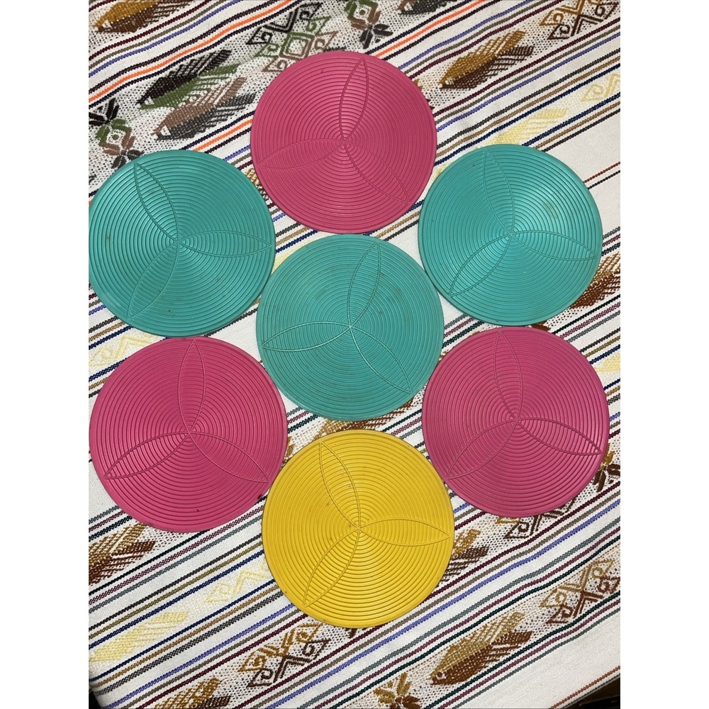 7‎ Vintage Collectible DuPont Neoprene Bright Pastel Rubber Coasters